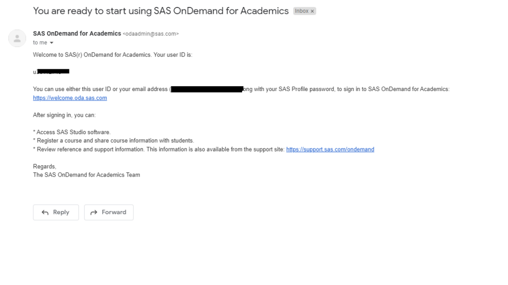 SAS OnDemand for Academics email