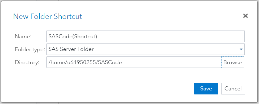SAS Studio Overview - Create a Folder shortcut