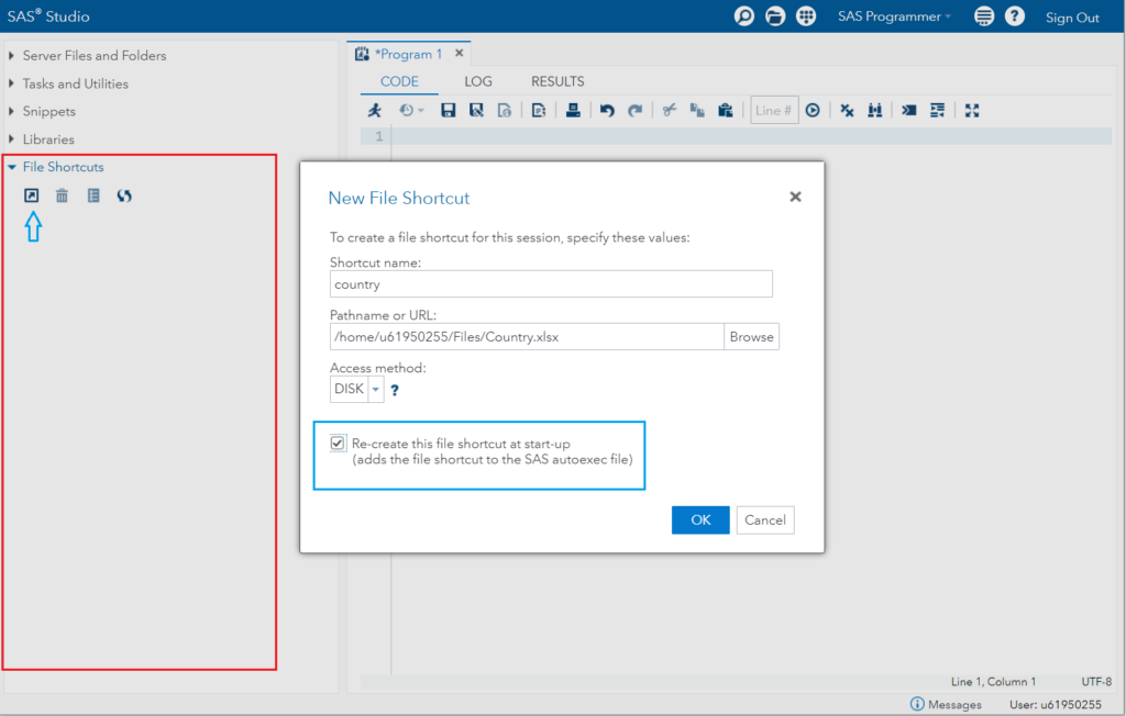 SAS Studio Overview - File shortcuts