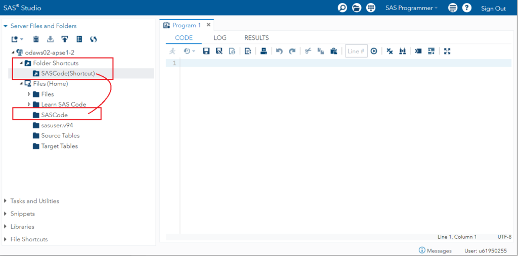 SAS Studio Overview - Folder shortcut SAS Code