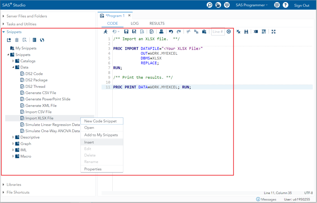 SAS Studio Overview - SAS Code Snippets