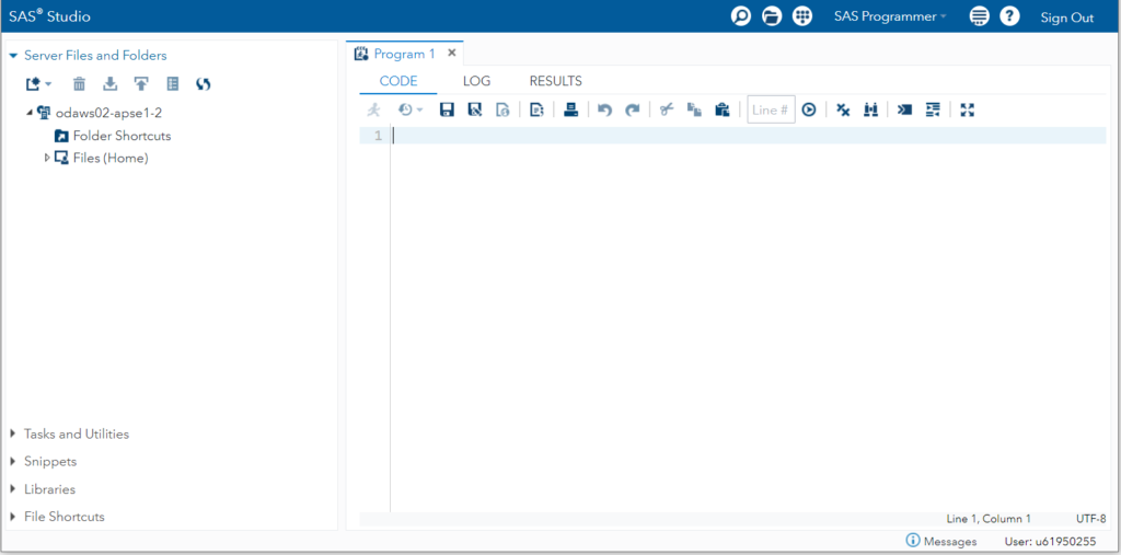 SAS Studio application view