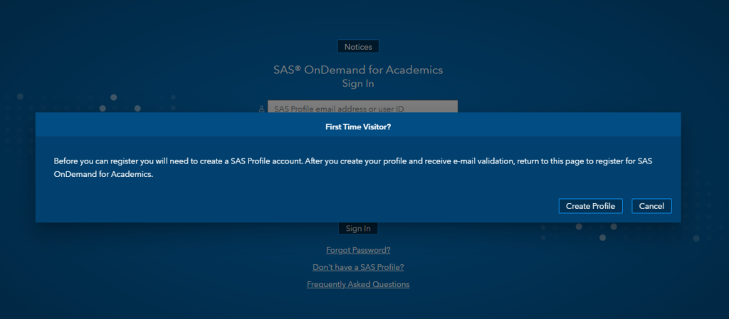 SAS create profile prompt