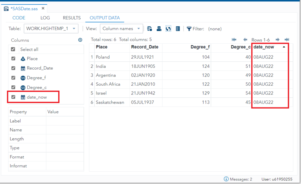 Insert todays date in SAS data set