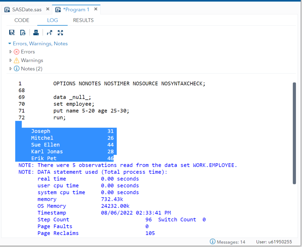 Print SAS data values in SAS - Column output