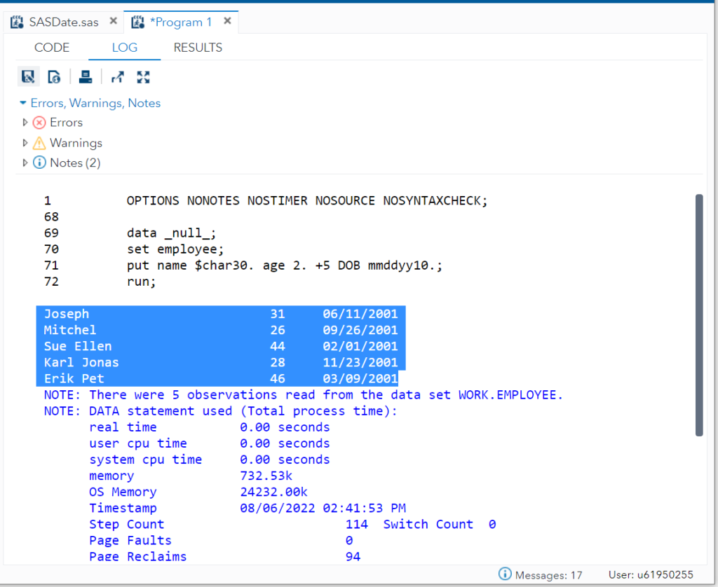 Print SAS data values in SAS - Formatted output