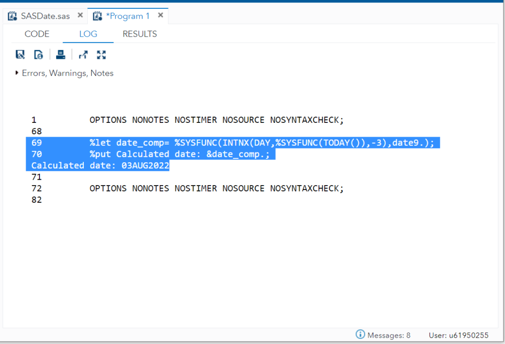 Print calculated date in SAS using INTNX function