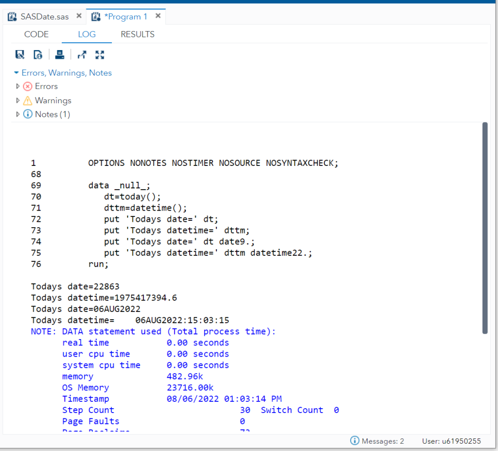 Print todays date in SAS using data _null_ and PUT statement