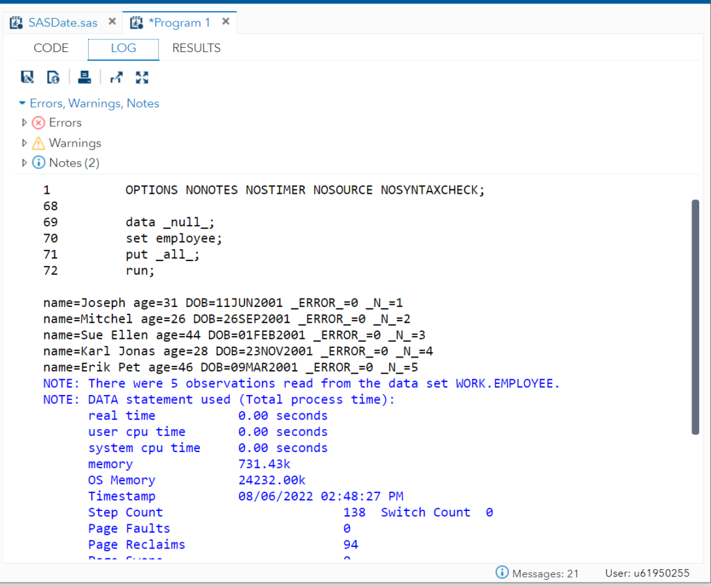 Print values for all the SAS variables