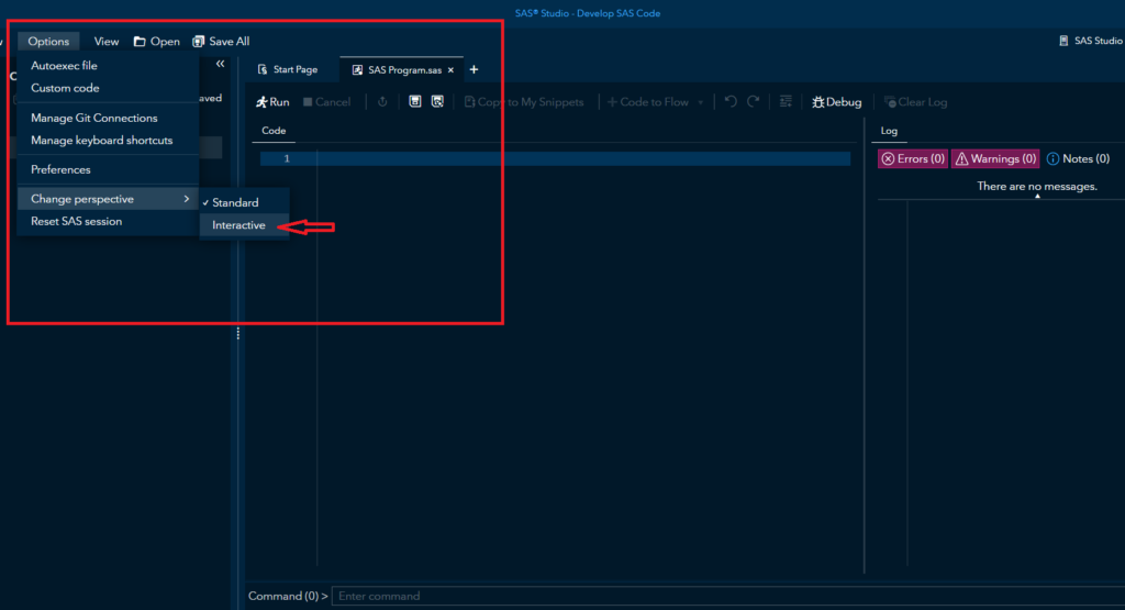 SAS Studio Interactive Interface