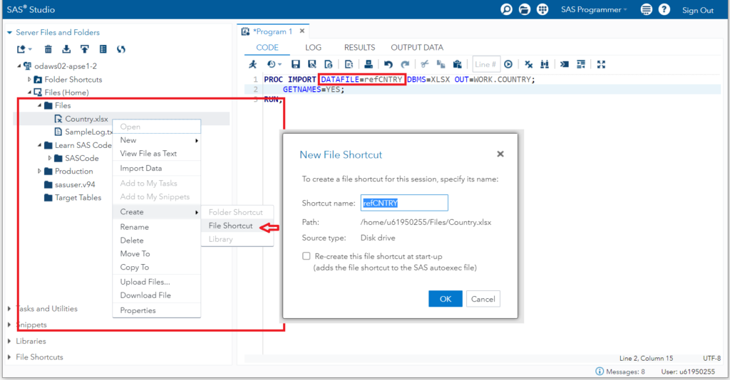 SAS Studio tricks - FILE SHORTCUT