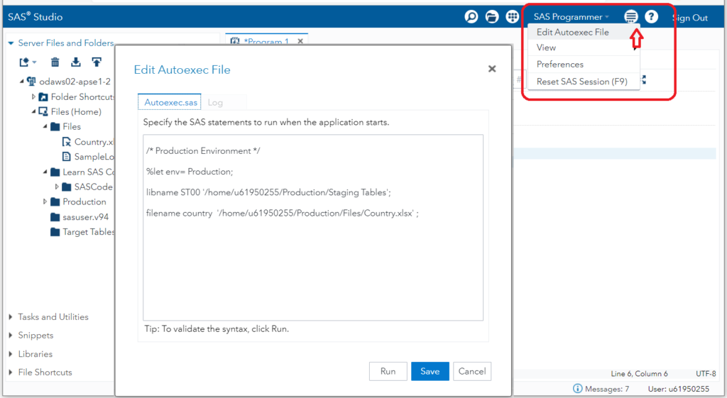 SAS Studio tricks - autoexec.sas file