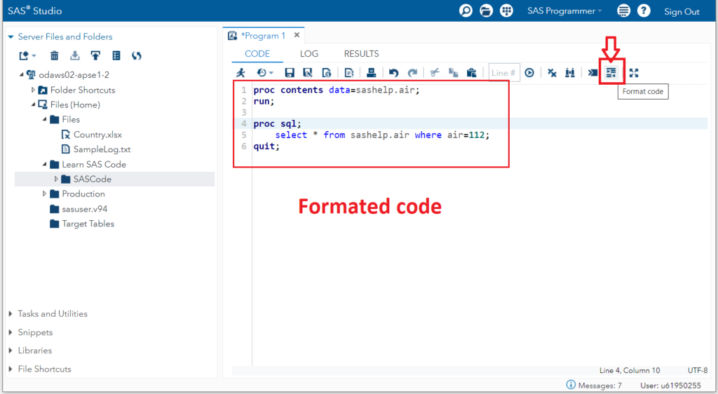 SAS Studio tricks - format code