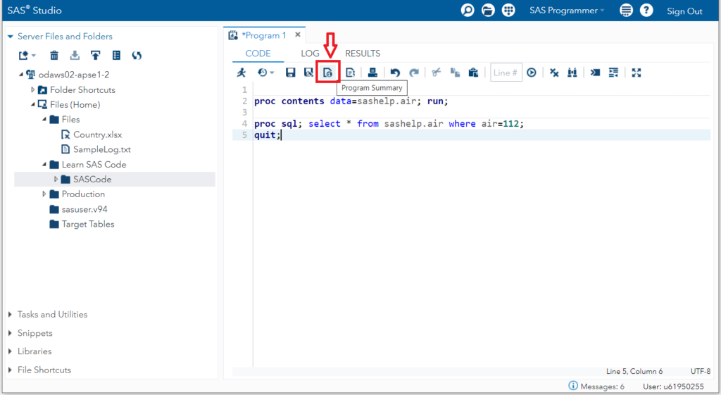 SAS Studio tricks - program summary option