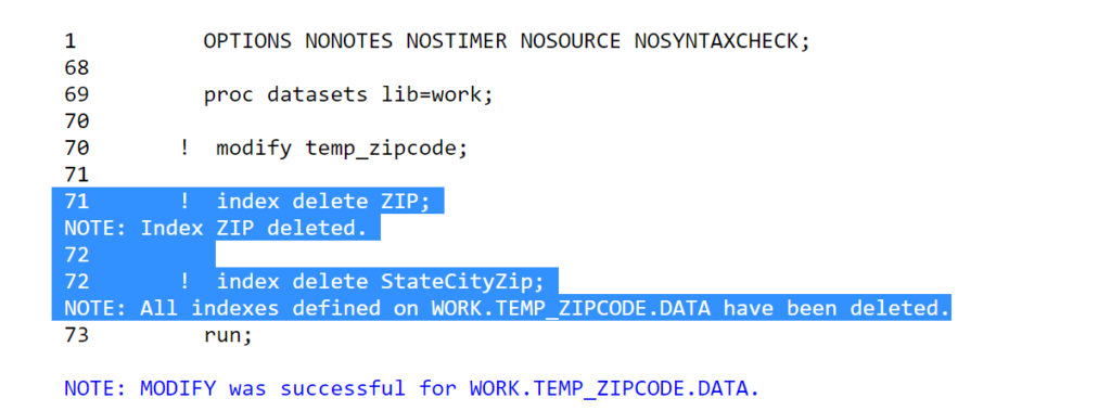 SAS delete index using proc dataset