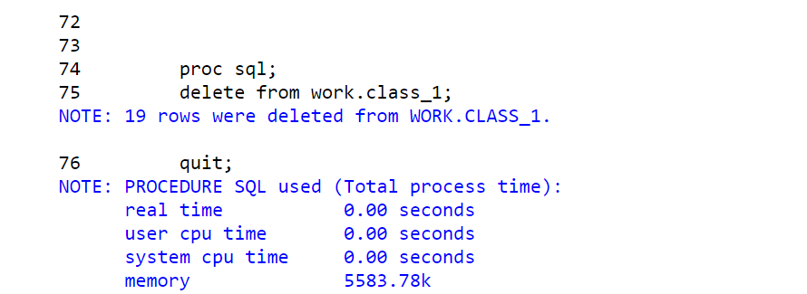 Delete data set using PROC SQL