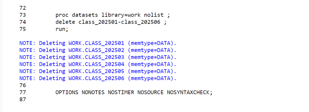 Deleting multiple SAS datasets using name range