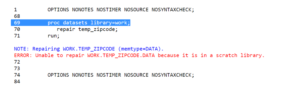 Repair damaged indexes in SAS using PROC DATASETS REPAIR Statement