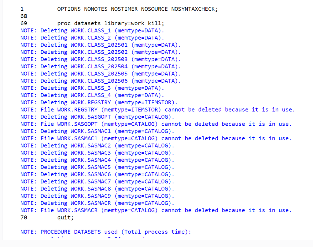 delete all the data from sas library