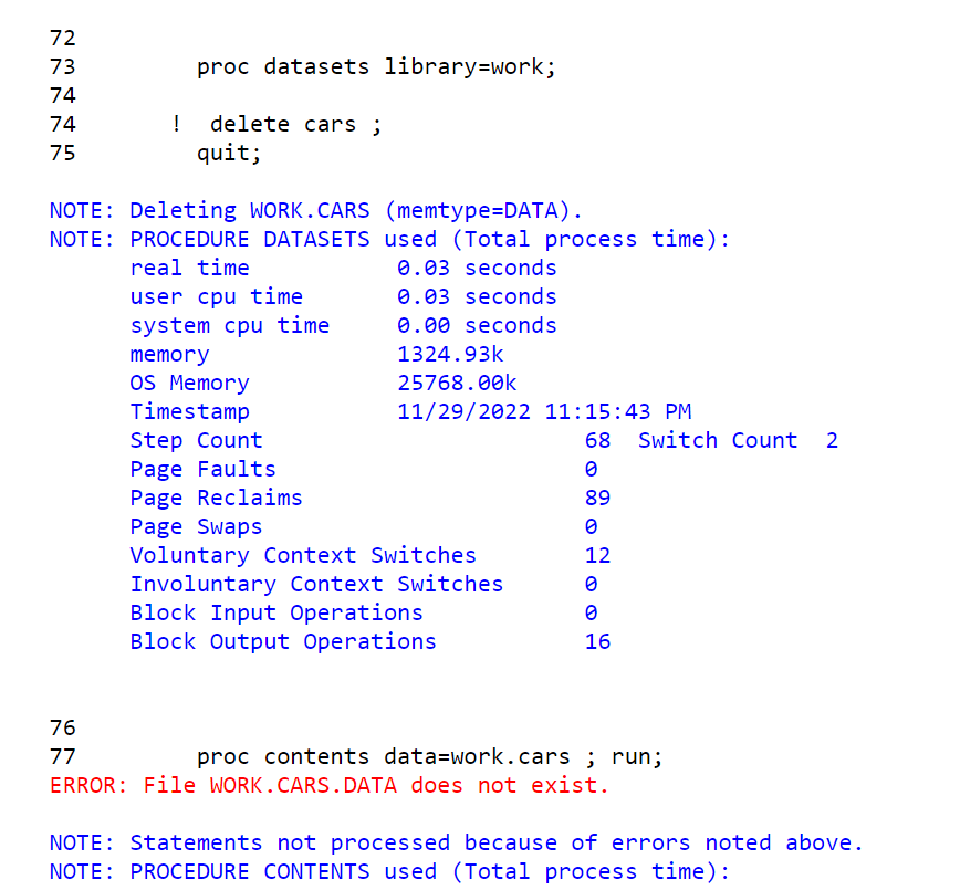 proc datasets - delete data in SAS