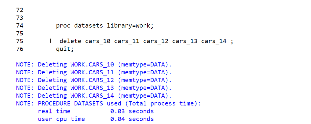 proc datasets - delete multiple datasets in SAS