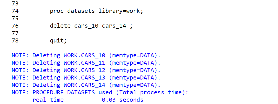 proc datasets - delete multiple datasets in range