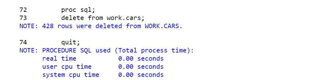 Delete all the rows from sas data set