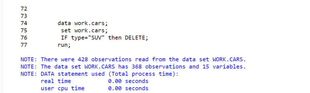 Delete rows using SAS DATA Step