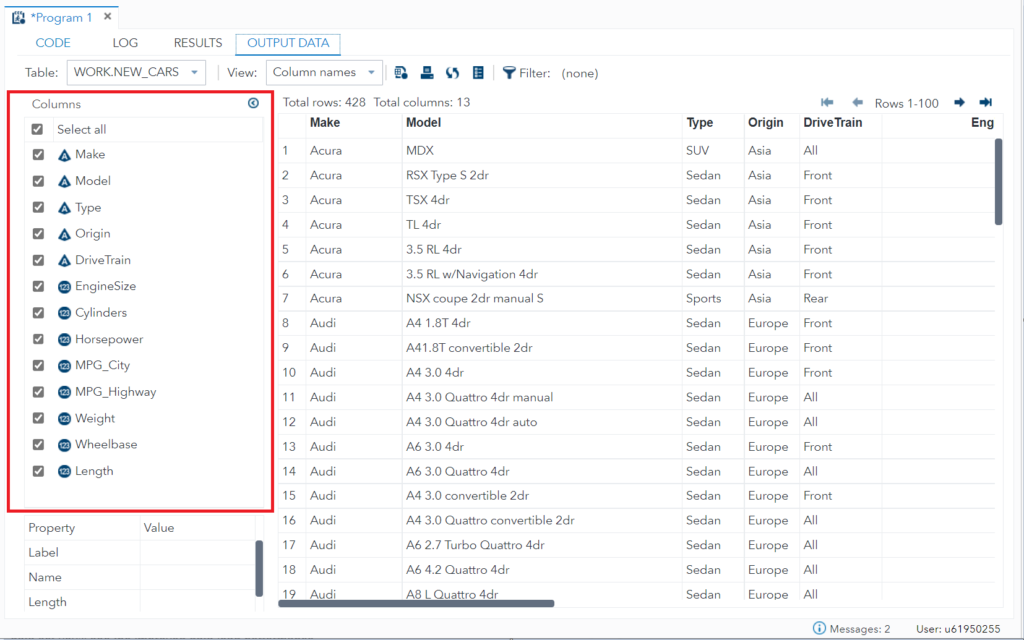 Example - drop variables from a SAS data set