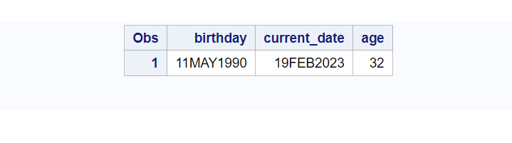 Calculate age in SAS using INTCK function