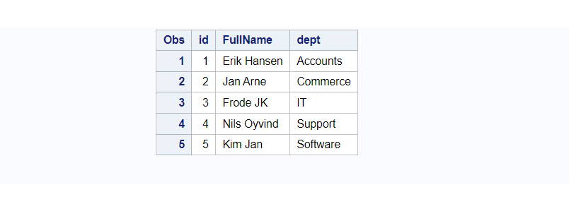 Create a SAS Dataset Using Datalines statement