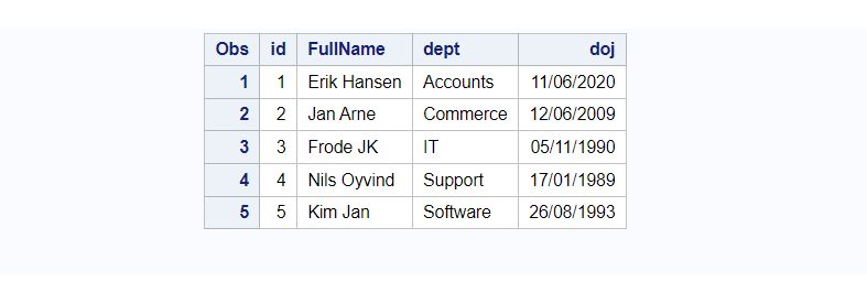 SAS Datalines to create table