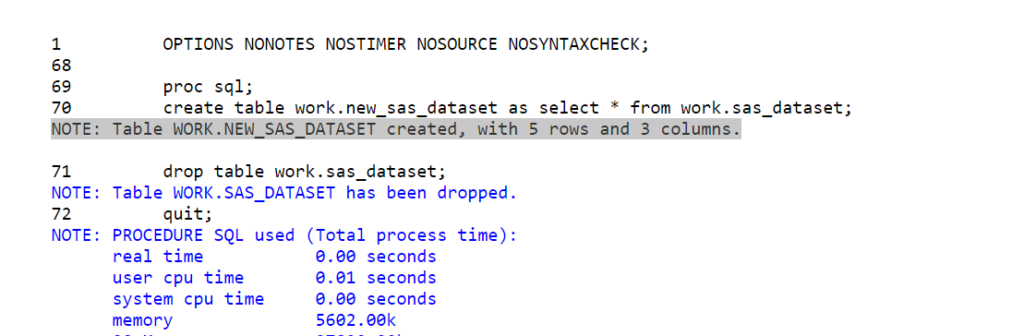 Rename a sas dataset Using proc sql