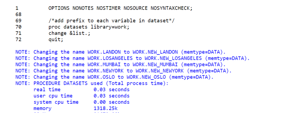 add prefix to all datasets in the SAS library