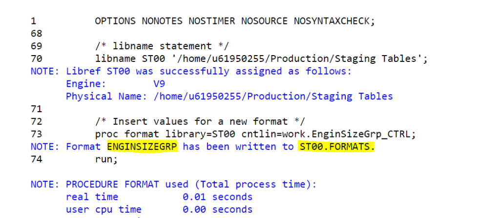 create format using sas data set