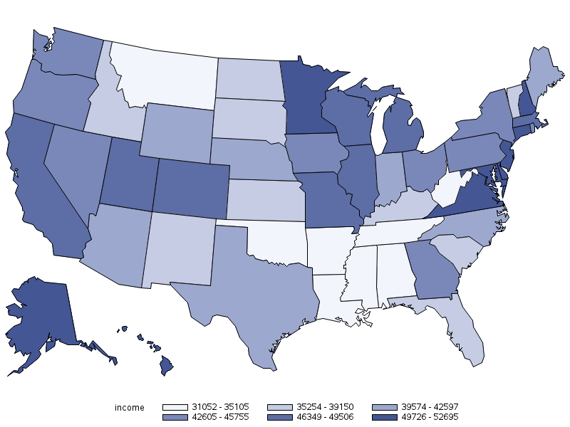 The USA Map with Avg Income