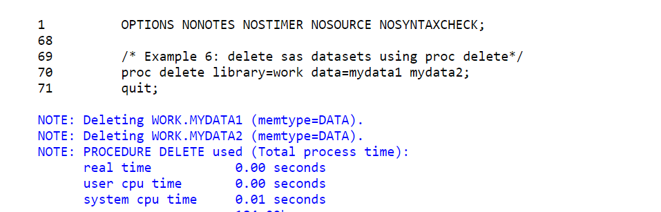 Delete SAS data sets using proc delete procedure