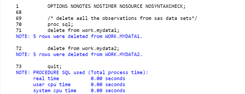 Delete all the observations from sas dataset