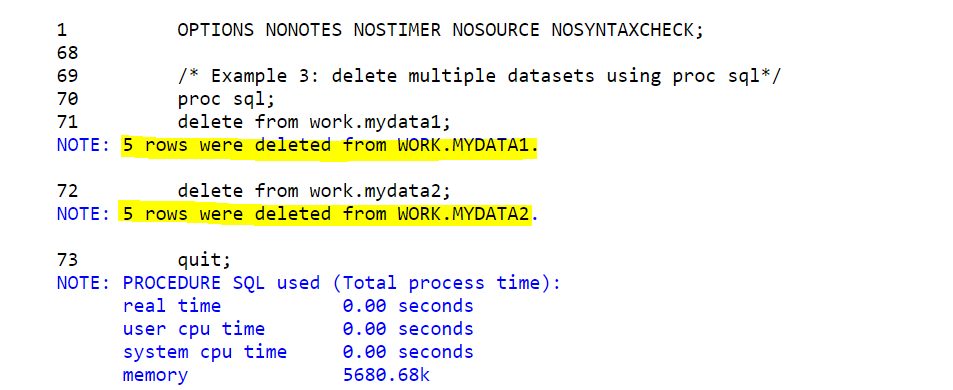 Deleting multiple datasets using proc SQL in sas