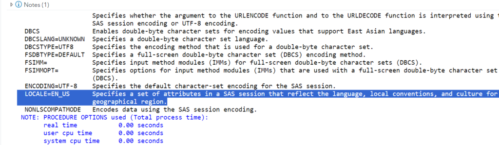 How To check SAS locale language code