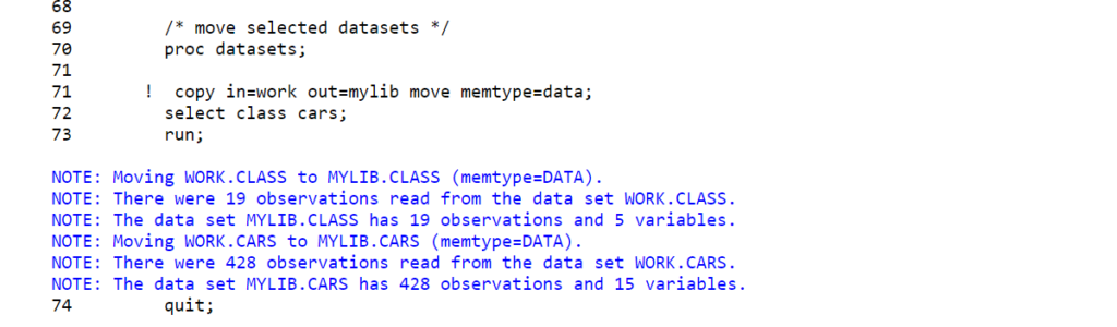 Move selected sas datasets from one library to another