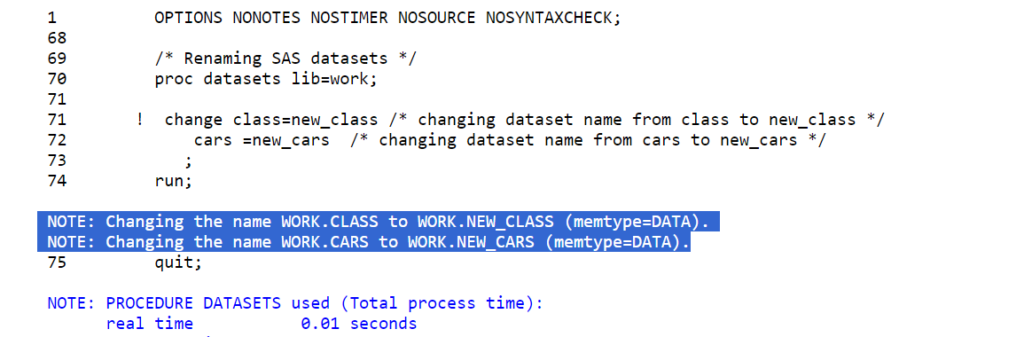 Renaming SAS datasets using proc datasets