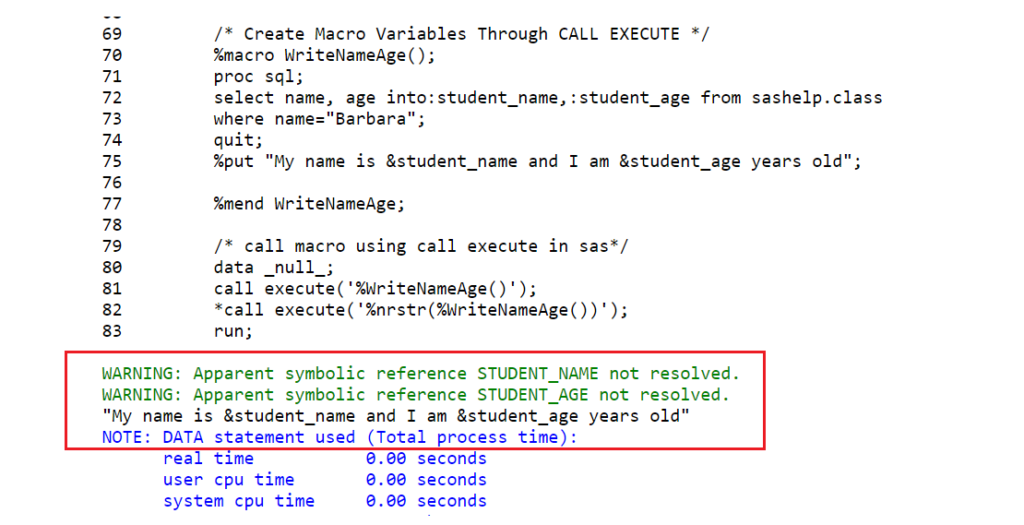 Warning and Error in SAS Macro due to CALL EXECUTE statement