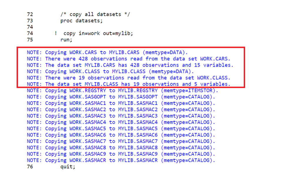 copy all sas datasets from one library to another