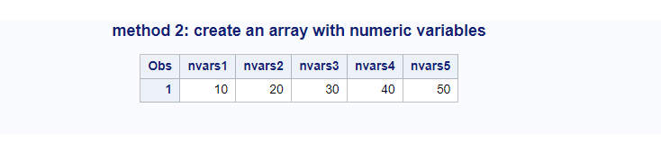 create an array with numeric variables 2