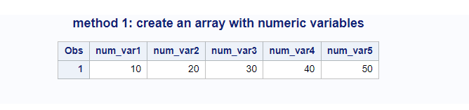 create an array with numeric variables