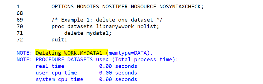 delete one dataset using PROC Datasets