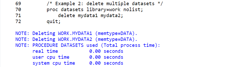 deletig multple datasets using proc datasets in sas