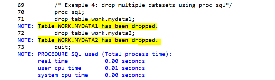 drop sas dataset with proc sql