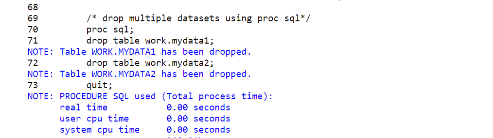 dropping datasets using proc sql in sas